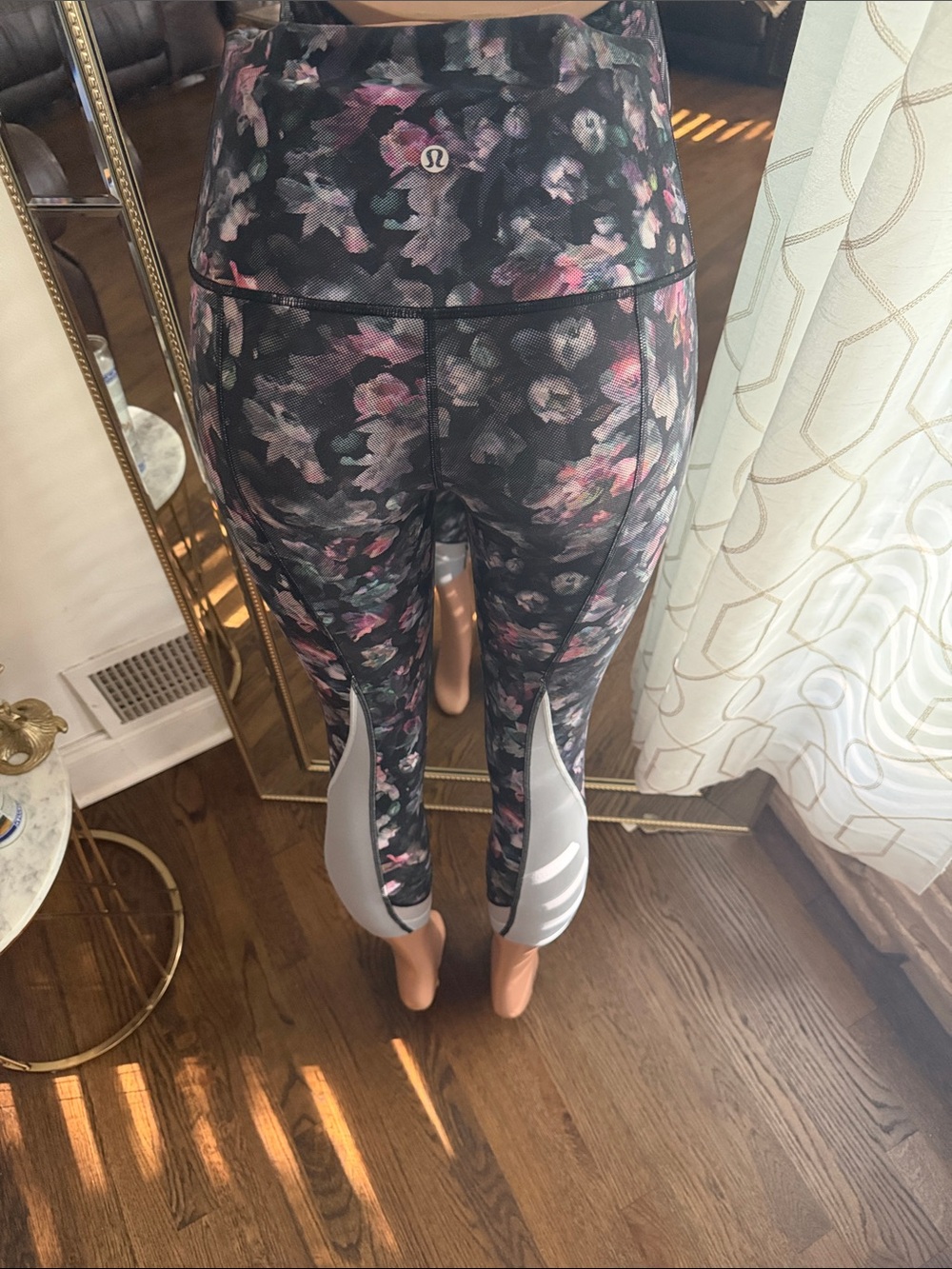 lululemon athletica Black Floral High-Rise Crop Leggings with Gray Panels